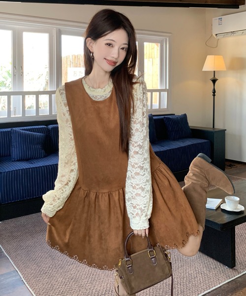 Aelina(エリナ)の「レース長袖トップス&ノースリーブワンピース2枚セット(セットアップ・レディース・ダークブラウン/ブラウン・XL/L)」の14枚目の写真