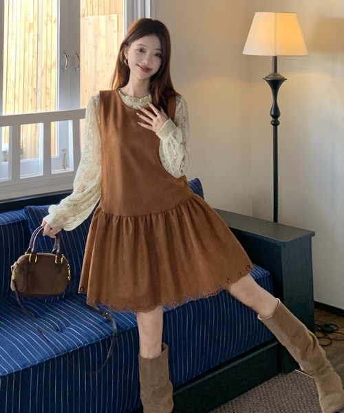 Aelina(エリナ)の「レース長袖トップス&ノースリーブワンピース2枚セット(セットアップ・レディース・ダークブラウン/ブラウン・XL/L)」の15枚目の写真