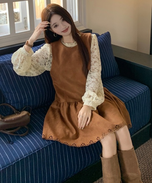 Aelina(エリナ)の「レース長袖トップス&ノースリーブワンピース2枚セット(セットアップ・レディース・ダークブラウン/ブラウン・XL/L)」の16枚目の写真