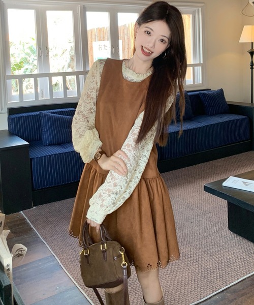 Aelina(エリナ)の「レース長袖トップス&ノースリーブワンピース2枚セット(セットアップ・レディース・ダークブラウン/ブラウン・XL/L)」の17枚目の写真