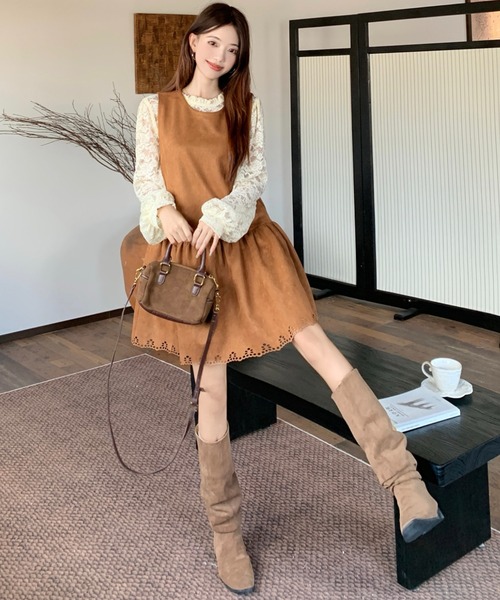 Aelina(エリナ)の「レース長袖トップス&ノースリーブワンピース2枚セット(セットアップ・レディース・ダークブラウン/ブラウン・XL/L)」の18枚目の写真