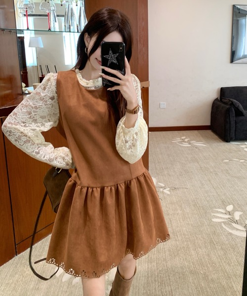 Aelina(エリナ)の「レース長袖トップス&ノースリーブワンピース2枚セット(セットアップ・レディース・ダークブラウン/ブラウン・XL/L)」の19枚目の写真