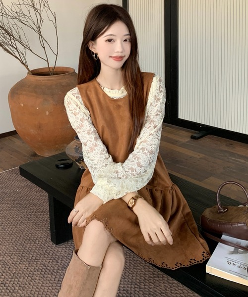 Aelina(エリナ)の「レース長袖トップス&ノースリーブワンピース2枚セット(セットアップ・レディース・ダークブラウン/ブラウン・XL/L)」の20枚目の写真