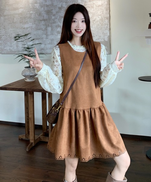 Aelina(エリナ)の「レース長袖トップス&ノースリーブワンピース2枚セット(セットアップ・レディース・ダークブラウン/ブラウン・XL/L)」の21枚目の写真