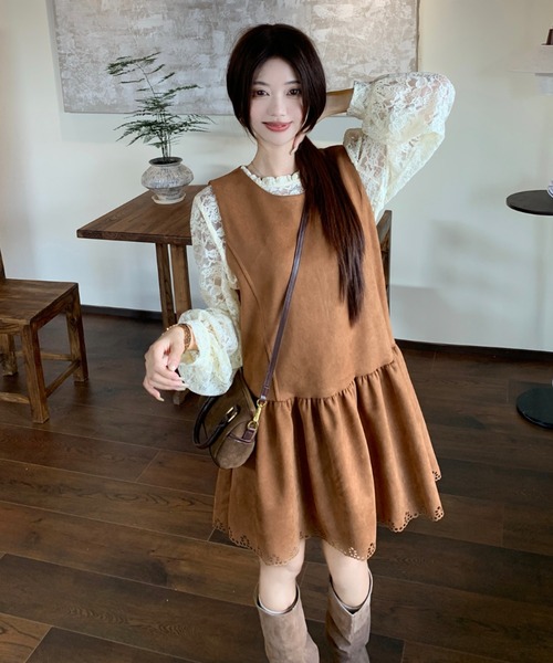 Aelina(エリナ)の「レース長袖トップス&ノースリーブワンピース2枚セット(セットアップ・レディース・ダークブラウン/ブラウン・XL/L)」の22枚目の写真