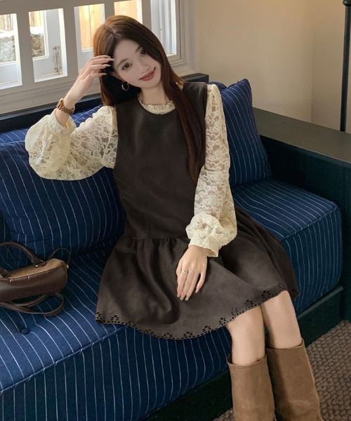 Aelina(エリナ)の「レース長袖トップス&ノースリーブワンピース2枚セット(セットアップ・レディース・ダークブラウン/ブラウン・XL/L)」の8枚目の写真
