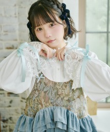 【クティールとレトロ】 リボンたっぷりフラワーレースブラウス