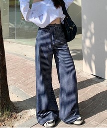 ストライプデニムワイドパンツ
