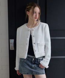 Soft Fringe Tweed Jacket [Ivory]
