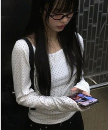 ドット柄ショートカットソー