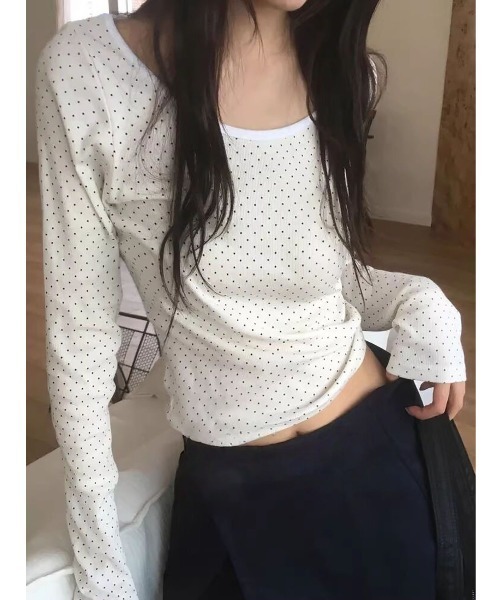 ViViDAY(ビビデー)の「ドット柄ショートカットソー(Tシャツ/カットソー・レディース・ホワイト・M)」の4枚目の写真