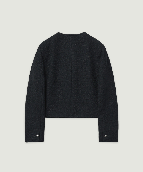 LMOOD WOMEN（エルムード ウーマン）の「ツイード ノーカラー ボタンディテール ジャケット D.ネイビー（その他アウター・レディース・その他・38/36）」の2枚目の写真
