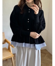 【cho____07セレクト】パールボタンペプラムフリルカーディガン