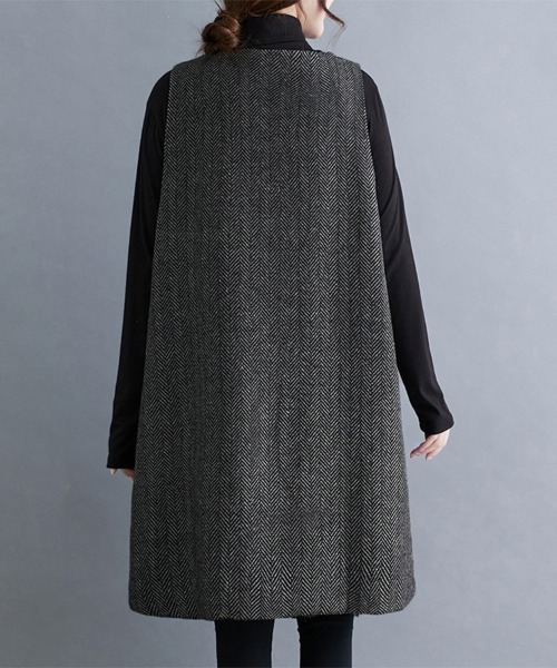 ReRe（リリ）の「ヘリンボーン柄Vネックジャンパースカート（ジャンパースカート・レディース・ダークグレー・MEDIUM/X-LARGE/LARGE）」の10枚目の写真