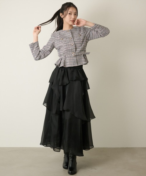 AND COUTURE(アンドクチュール)の「ラッフルフリルティアードスカート(スカート・レディース・ブラック/グレー/アイボリー・MEDIUM/SMALL)」の15枚目の写真