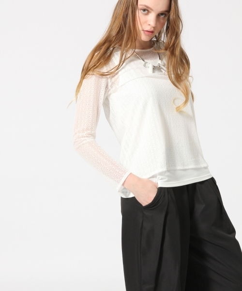 HARE(ハレ)の「2ピースレイヤードレースプルオーバー(HARE)(Tシャツ/カットソー・レディース・オフホワイト/ブラック・FREE)」の1枚目の写真