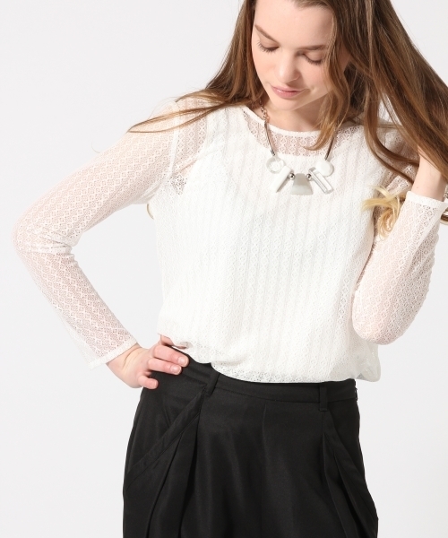 HARE(ハレ)の「2ピースレイヤードレースプルオーバー(HARE)(Tシャツ/カットソー・レディース・オフホワイト/ブラック・FREE)」の6枚目の写真