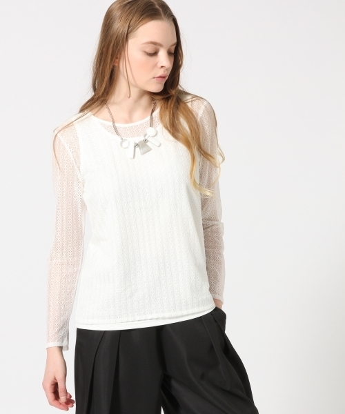 HARE(ハレ)の「2ピースレイヤードレースプルオーバー(HARE)(Tシャツ/カットソー・レディース・オフホワイト/ブラック・FREE)」の7枚目の写真