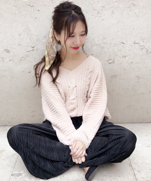 archives（アルシーヴ）の「モールヤーンケーブルニットプルオーバー（ニット/セーター・レディース・サックスブルー/オフホワイト/ピンク/ピンクベージュ・MEDIUM）」の6枚目の写真