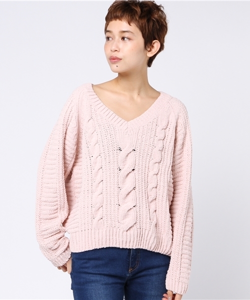 archives（アルシーヴ）の「モールヤーンケーブルニットプルオーバー（ニット/セーター・レディース・サックスブルー/オフホワイト/ピンク/ピンクベージュ・MEDIUM）」の7枚目の写真