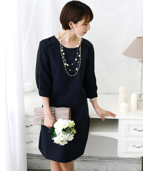 PourVous（プールヴー）の「ミニ丈&七分袖 フォーマル リボンスリーブ 大きいサイズ 結婚式 ワンピースドレス オケージョンドレス お呼ばれ 二次会 成人式 （ドレス・レディース・ベージュ/ネイビー/グレー・L/M/XL/S/4L/XXL）」の22枚目の写真