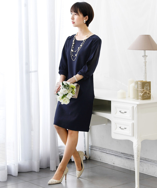 PourVous（プールヴー）の「ミニ丈&七分袖 フォーマル リボンスリーブ 大きいサイズ 結婚式 ワンピースドレス オケージョンドレス お呼ばれ 二次会 成人式 （ドレス・レディース・ベージュ/ネイビー/グレー・L/M/XL/S/4L/XXL）」の21枚目の写真