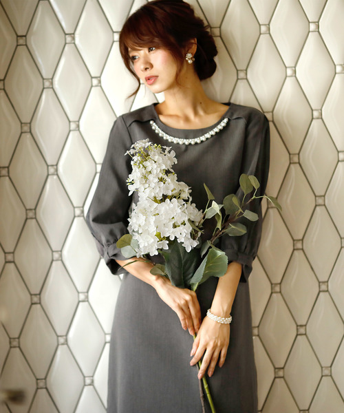 PourVous（プールヴー）の「ミニ丈&七分袖 フォーマル リボンスリーブ 大きいサイズ 結婚式 ワンピースドレス オケージョンドレス お呼ばれ 二次会 成人式 （ドレス・レディース・ベージュ/ネイビー/グレー・L/M/XL/S/4L/XXL）」の16枚目の写真