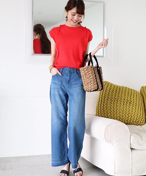 N.（N. Natural Beauty Basic）（エヌエヌナチュラルビューティーベーシック）の「レースアップオフショルダーニット（ニット/セーター・レディース・ホワイト/レッド/ダークネイビー・MEDIUM）」の7枚目の写真