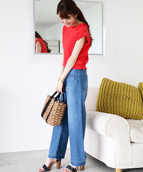 N.（N. Natural Beauty Basic）（エヌエヌナチュラルビューティーベーシック）の「レースアップオフショルダーニット（ニット/セーター・レディース・ホワイト/レッド/ダークネイビー・MEDIUM）」の8枚目の写真