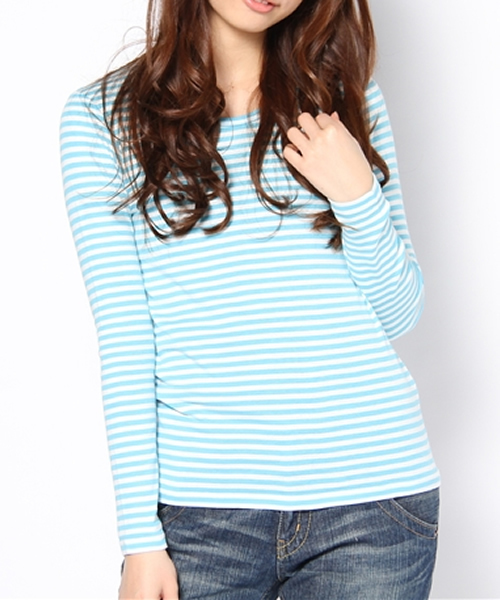 RNA（アールエヌエー）の「L5553-2 フライスボーダーロンT（Tシャツ/カットソー・レディース・エンジ/ピンク/パープル/グリーン/ブルー/オレンジ系その他7/ダークオレンジ/ターコイズブルー/オレンジ/ブラック×レッド/イエロー系その他/パープル系その他/グリーン系その他/オレンジ系その他/ホワイト×ブラック/ホワイト×ブルー/ミント/ブラック×グリーン/グリーン×ピンク/ブラック×イエロー/ブルー系その他/ライトブルー/ベビーピンク・MEDIUM）」の2枚目の写真