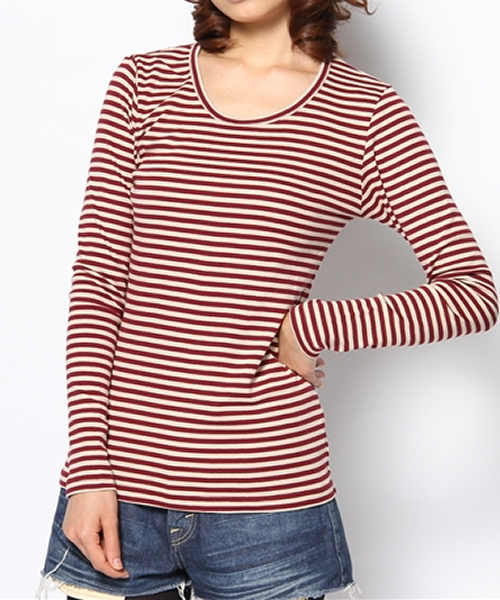 RNA（アールエヌエー）の「L5553-2 フライスボーダーロンT（Tシャツ/カットソー・レディース・エンジ/ピンク/パープル/グリーン/ブルー/オレンジ系その他7/ダークオレンジ/ターコイズブルー/オレンジ/ブラック×レッド/イエロー系その他/パープル系その他/グリーン系その他/オレンジ系その他/ホワイト×ブラック/ホワイト×ブルー/ミント/ブラック×グリーン/グリーン×ピンク/ブラック×イエロー/ブルー系その他/ライトブルー/ベビーピンク・MEDIUM）」の20枚目の写真