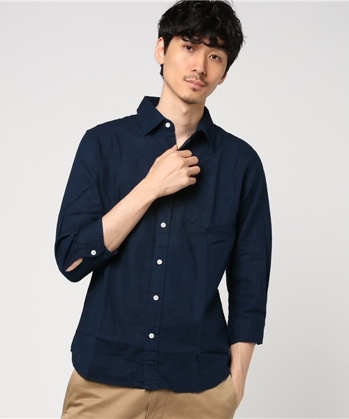 VENCEEXCHANGE（ヴァンスエクスチェンジ）の「パナマ7分袖シャツ      （シャツ/ブラウス・メンズ・オフホワイト/ダークグリーン/ネイビー・MEDIUM/LARGE）」の3枚目の写真