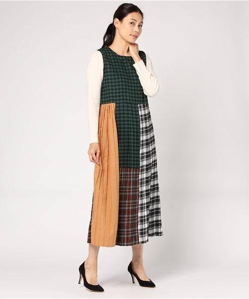 MERLOT（メルロー）の「チェック柄×プリーツパッチワークジャンパー