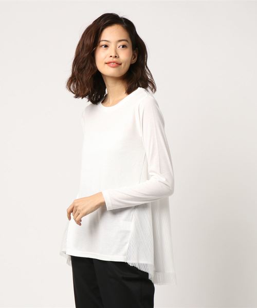 GeeRA(ジーラ)の「後ろチュールプリーツデザインチュニック(Tシャツ/カットソー・レディース・ブラック/オフホワイト・SMALL/XX-LARGE/MEDIUM/X-LARGE/LARGE)」の5枚目の写真