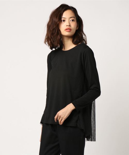 GeeRA(ジーラ)の「後ろチュールプリーツデザインチュニック(Tシャツ/カットソー・レディース・ブラック/オフホワイト・SMALL/XX-LARGE/MEDIUM/X-LARGE/LARGE)」の6枚目の写真