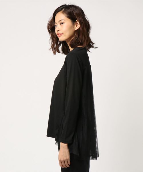 GeeRA(ジーラ)の「後ろチュールプリーツデザインチュニック(Tシャツ/カットソー・レディース・ブラック/オフホワイト・SMALL/XX-LARGE/MEDIUM/X-LARGE/LARGE)」の4枚目の写真