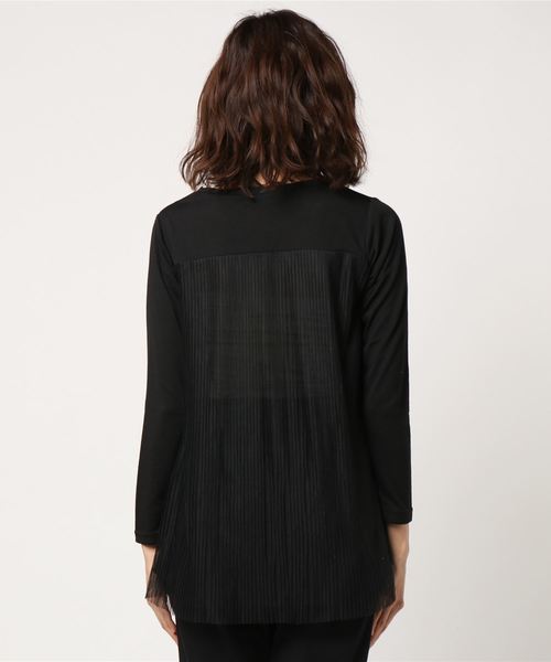 GeeRA(ジーラ)の「後ろチュールプリーツデザインチュニック(Tシャツ/カットソー・レディース・ブラック/オフホワイト・SMALL/XX-LARGE/MEDIUM/X-LARGE/LARGE)」の3枚目の写真