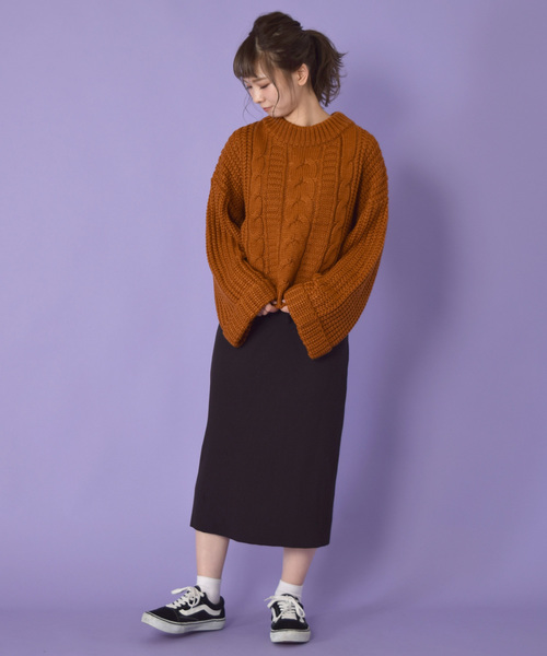 w closet（ダブルクローゼット）の「ケーブルビッグ袖プルオーバー_（ニット/セーター・レディース・ホワイト/モカ/キャメル・FREE）」の17枚目の写真