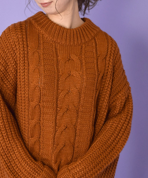 w closet（ダブルクローゼット）の「ケーブルビッグ袖プルオーバー_（ニット/セーター・レディース・ホワイト/モカ/キャメル・FREE）」の21枚目の写真