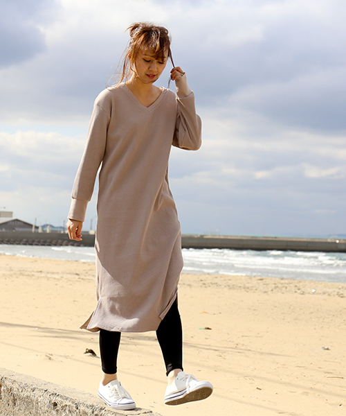 n'ee-ne(ネーネ)の「リブワンピース(ワンピース・レディース・ブラック/グリーン/スミクロ/キャメル/杢グレー/ピンクベージュ/ライトグレー・FREE)」の19枚目の写真