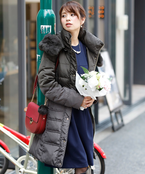 ElegChic（エレグシック）の「ラビットファーシンプル ロング ダウンコート リボン 結婚式対応（ダウンジャケット/コート・レディース・ネイビー/グレー/カーキ・M/L）」の22枚目の写真