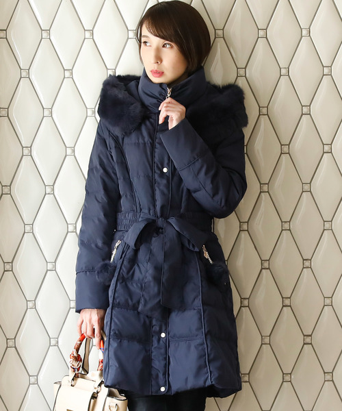 ElegChic（エレグシック）の「ラビットファーシンプル ロング ダウンコート リボン 結婚式対応（ダウンジャケット/コート・レディース・ネイビー/グレー/カーキ・M/L）」の16枚目の写真