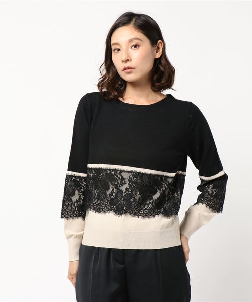YECCA VECCA(イェッカヴェッカ)の「・配色レースニットプルオーバー(ニット/セーター・レディース・ブラック/ベージュ/グリーン系その他3・FREE)」の2枚目の写真