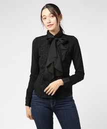 NARACAMICIE | ウールジャージサテンボウタイレースコンビシャツ(Tシャツ/カットソー)