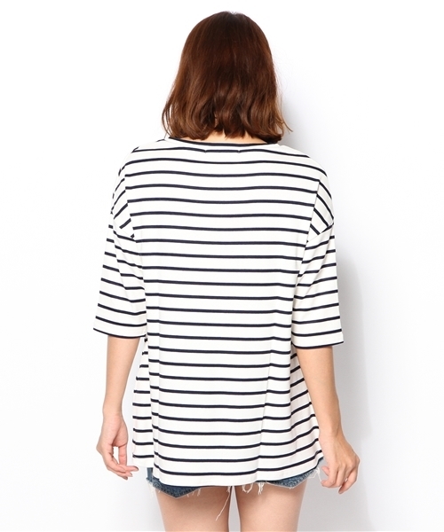 laule'a sunny side store(ラウレアサニーサイドストア)の「VネックイレギュラーヘムボーダーTee(Tシャツ/カットソー・レディース・ブルー/杢グレー/ネイビー/グレー・FREE)」の7枚目の写真