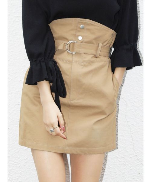 EMODA（エモダ）の「ハイマークミニスカート（スカート・レディース・ベージュ/ライム/ブラック・MEDIUM/SMALL）」の3枚目の写真