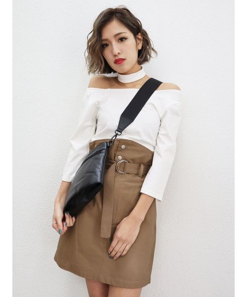 EMODA（エモダ）の「ハイマークミニスカート（スカート・レディース・ベージュ/ライム/ブラック・MEDIUM/SMALL）」の5枚目の写真