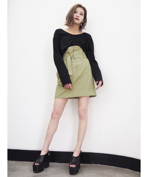 EMODA（エモダ）の「ハイマークミニスカート（スカート・レディース・ベージュ/ライム/ブラック・MEDIUM/SMALL）」の6枚目の写真