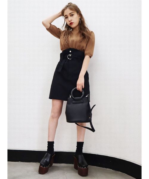 EMODA（エモダ）の「ハイマークミニスカート（スカート・レディース・ベージュ/ライム/ブラック・MEDIUM/SMALL）」の7枚目の写真