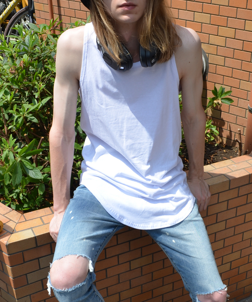 WESTBOY(ウエストボーイ)の「【WB ORIGINALS】Long length tank top(タンクトップ・メンズ・ホワイト/グレー/ブラック×ホワイト/Black・FREE)」の1枚目の写真